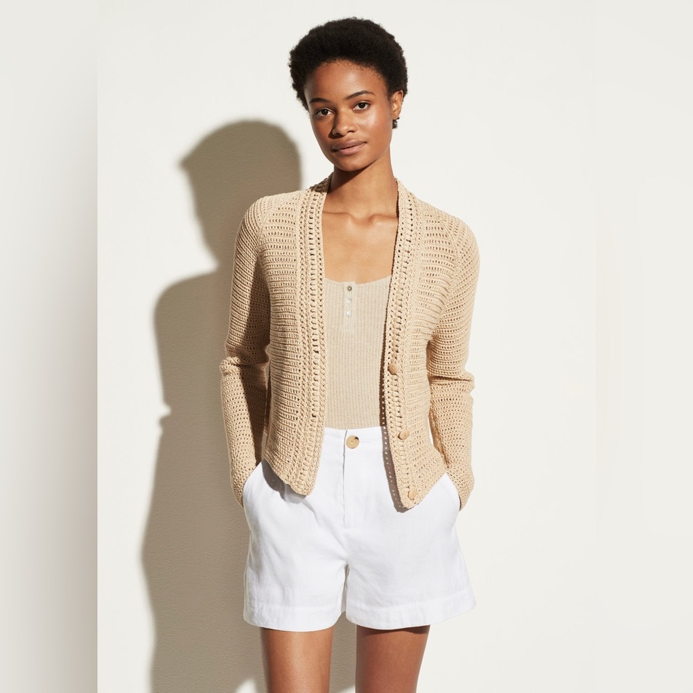 Vince Crochet Cardigan Sweater in Straw Tan Size Medium V733478715 Retail $395 - Picture 1 of 16